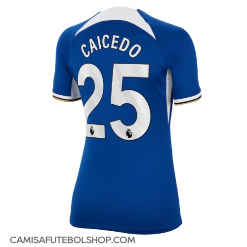 Camisa de time de futebol Chelsea Moises Caicedo #25 Replicas 1º Equipamento Feminina 2023-24 Manga Curta